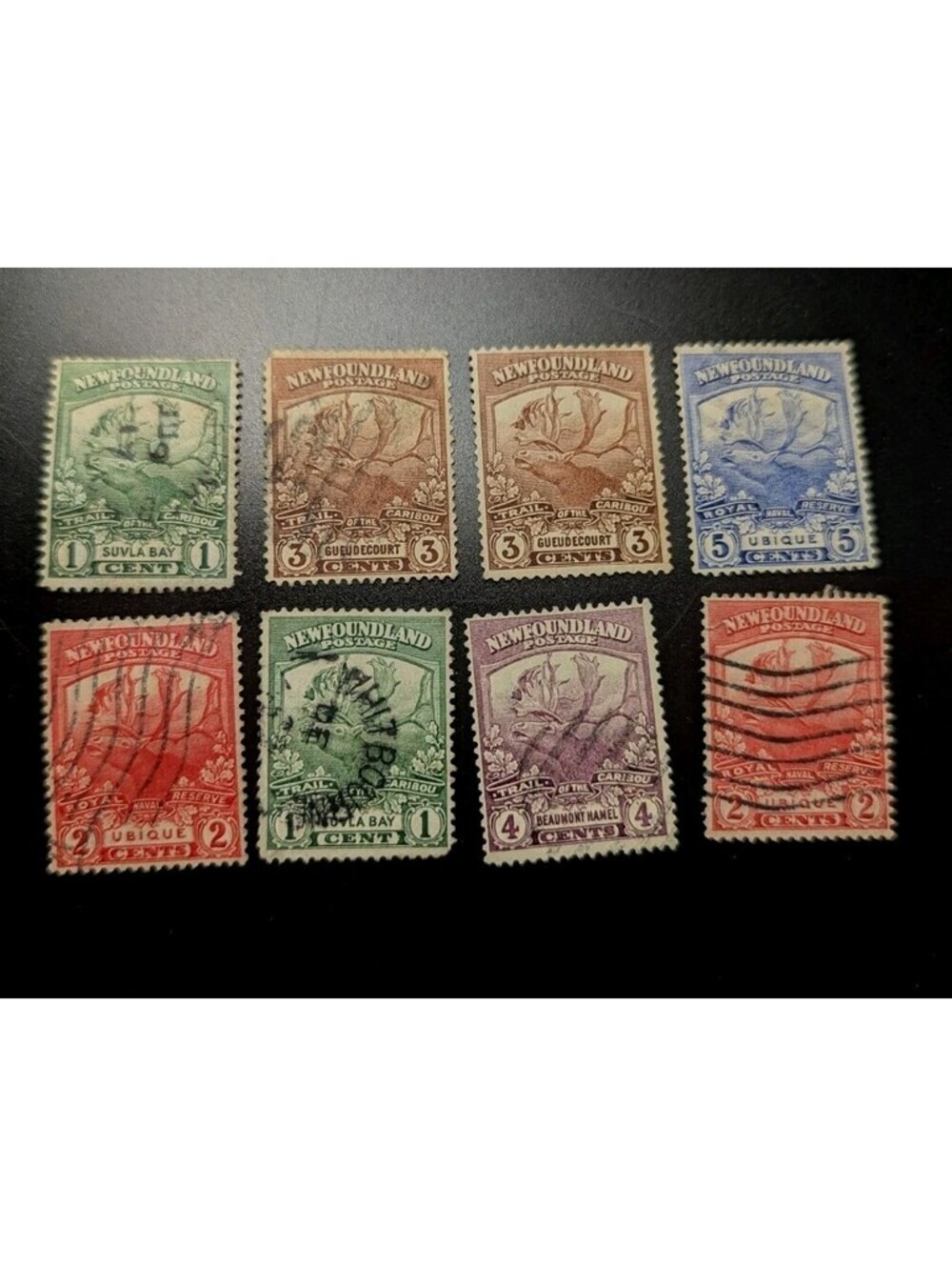 Newfoundland 1919 Caribou issue used. Sc 115-120 + xtra shades 8 Pcs